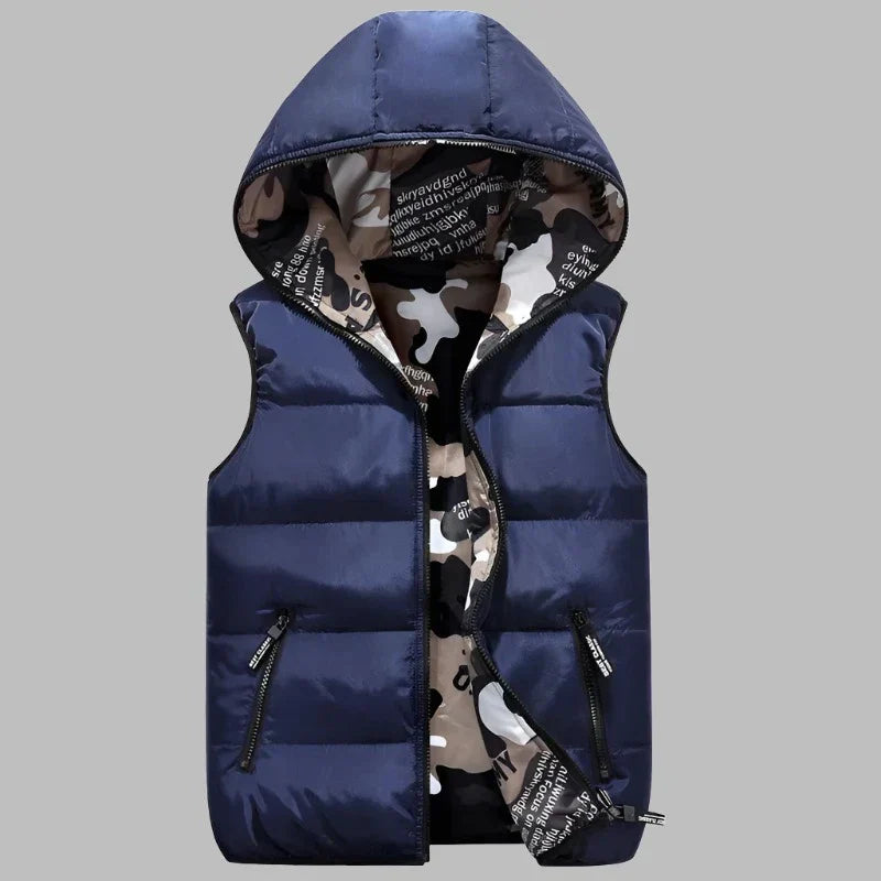 Levoire | Veste Rembourrée Décontractée Avec Impression Camouflage Des Deux Côtés Et Capuche Pour Hommes Bleu foncé