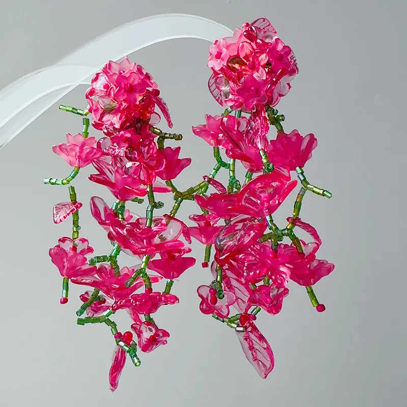 Levoire | Boucles D'Oreilles Fleuries Japonaises Rose profonde