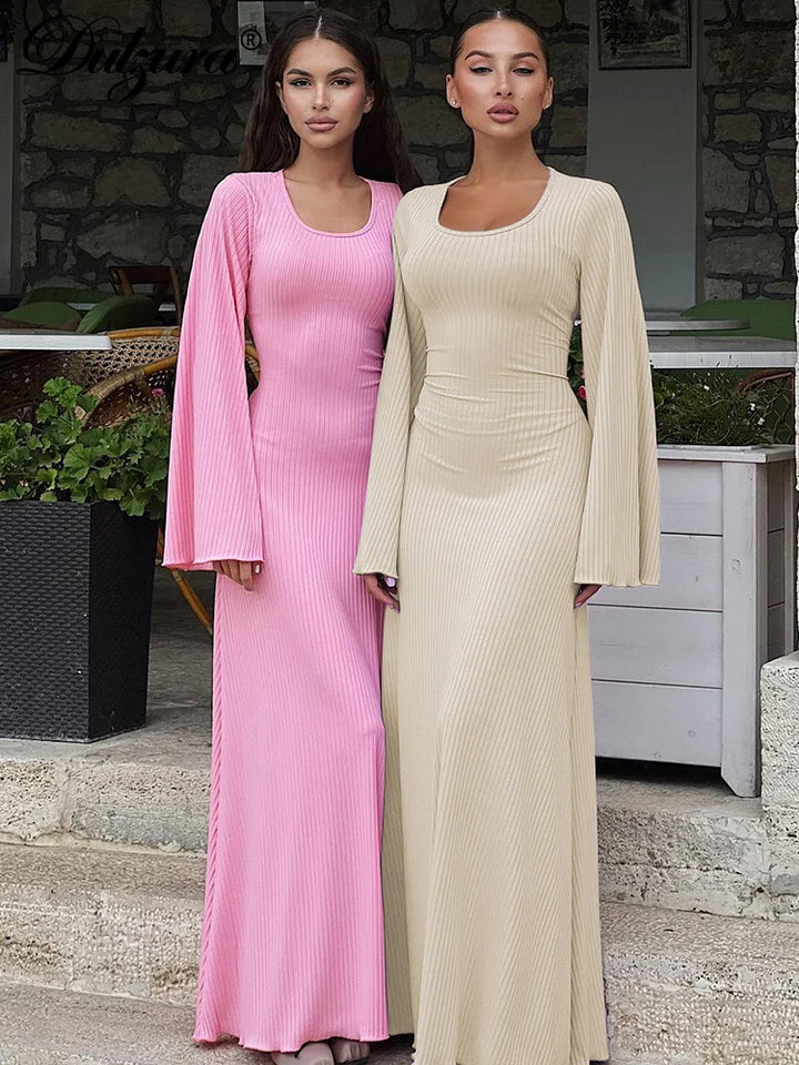Levoire | Robe Maxi Côtelée Unie pour Femme