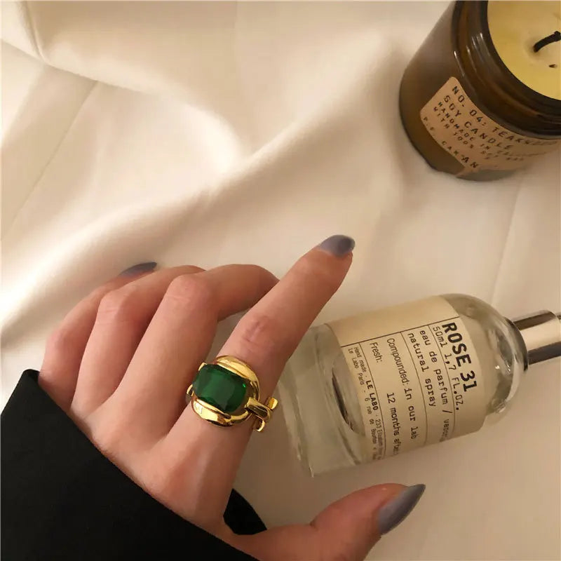 Levoire | Bague Ouverte En Pierre Verte Dorée