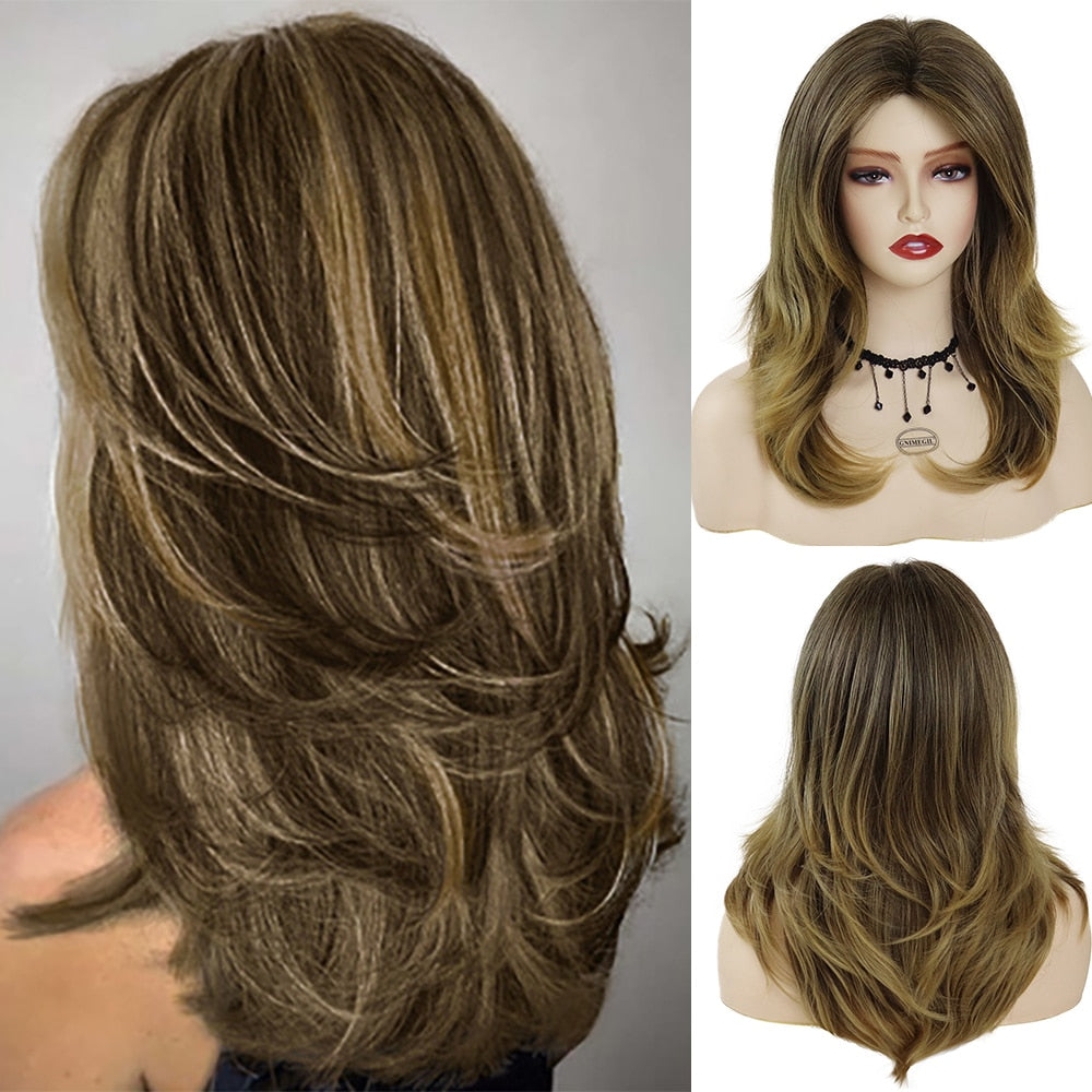 Levoire | Perruque Grise Longue Synthétique Pour Un Look De Cheveux Élégant Mix Brun 22 pouces
