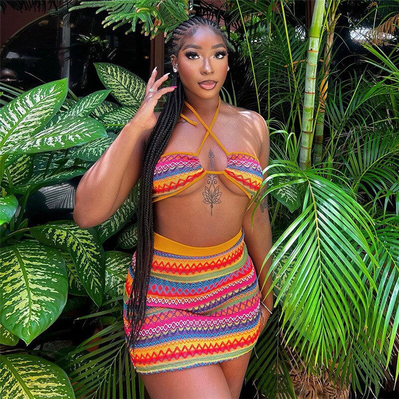 Levoire | Haut Crop Creux & Mini Jupe Deux Ensembles Orange