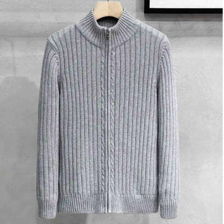 Levoire | Gilet En Maille Côtelée Pour Homme Avec Fermeture Éclair Et Col Gris