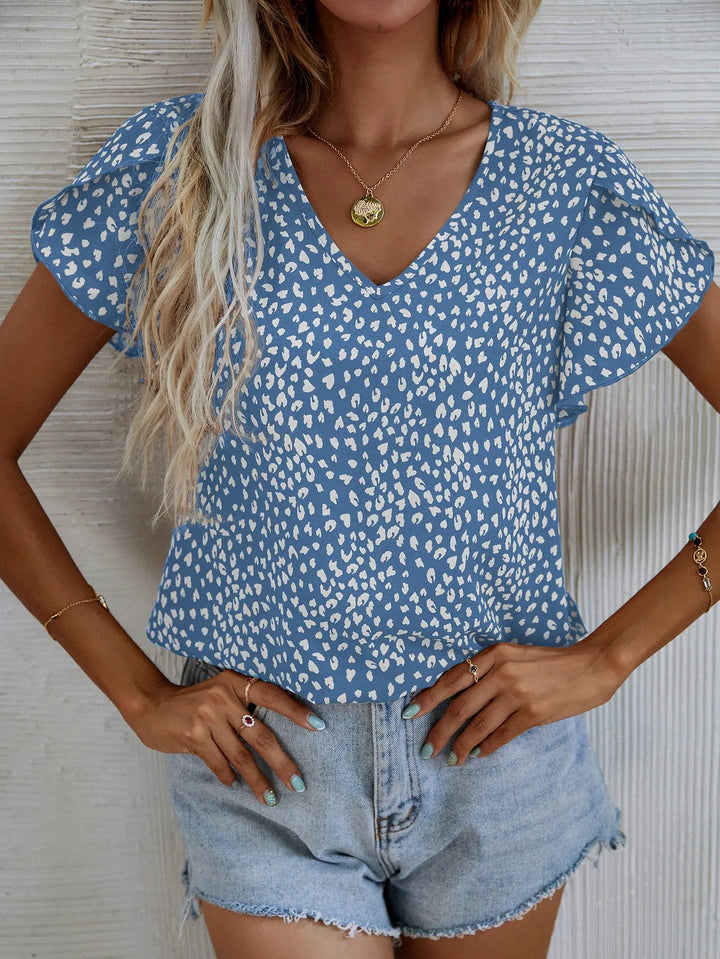 Levoire | Blouse D'Été À Manches Courtes Avec Coupe Slim Sans Collier Bleu
