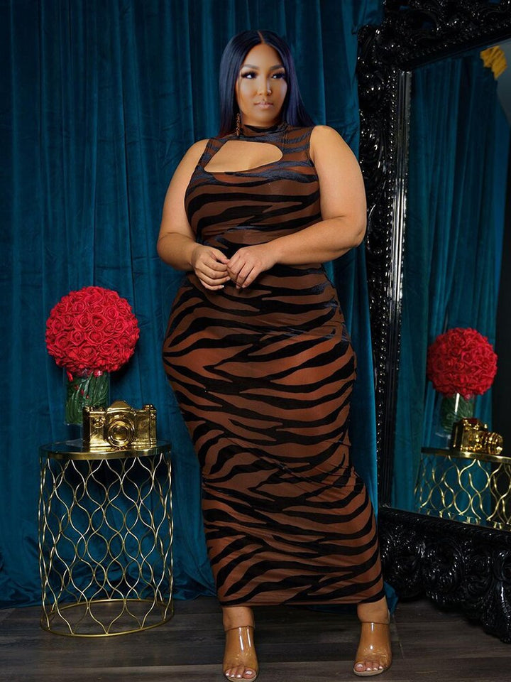 Levoire | Robe Maxi Sans Manches À Motif Zèbre Grande Taille
