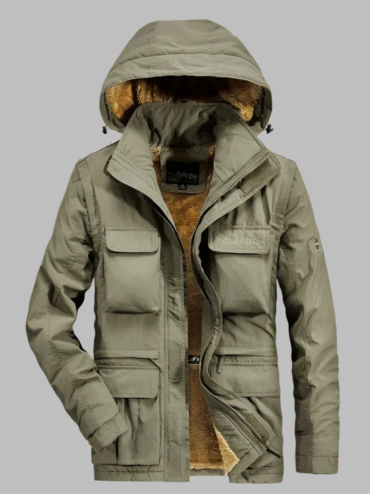 Levoire | Manteau Multi Poches Long Avec Capuche Pour Hommes Khaki-Dick