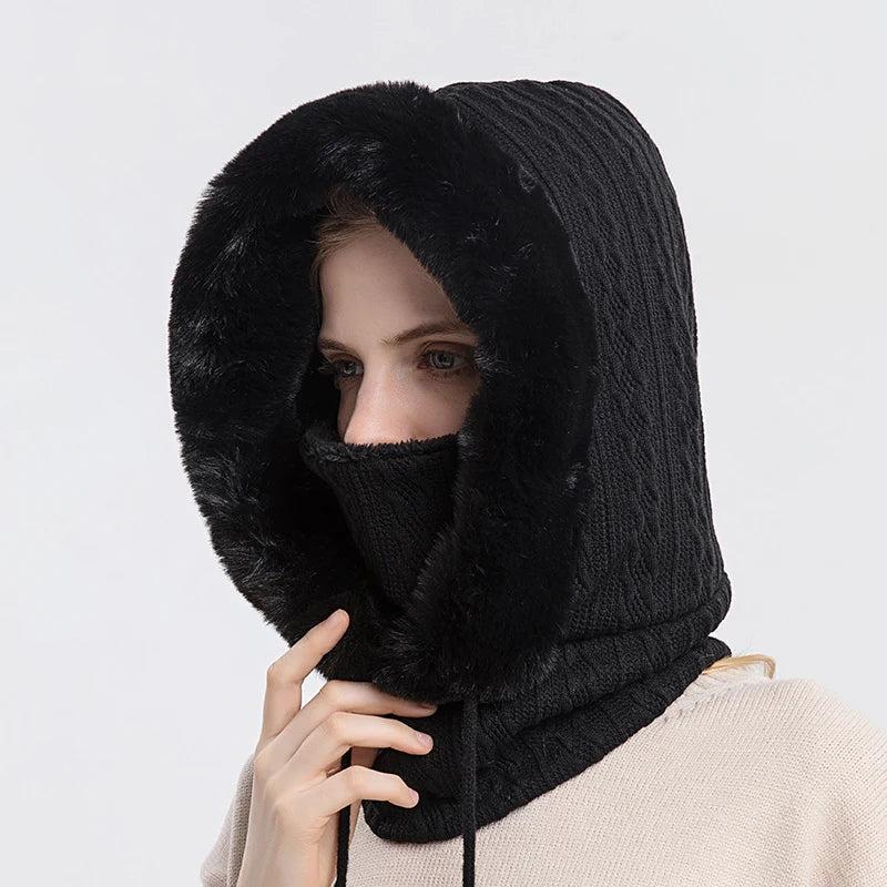 Levoire | Ensemble Hiver : Capuche Et Bonnet En Cachemire Noir