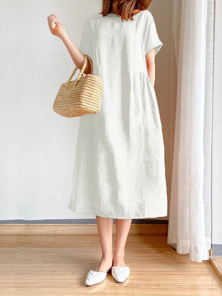 Levoire | Robe Midi Unie En Coton Et Lin Blanc