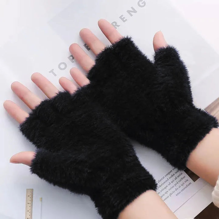 Levoire | Gants Chauds Sans Doigts Pour Femmes En Fourrure Noir-1 Une taille