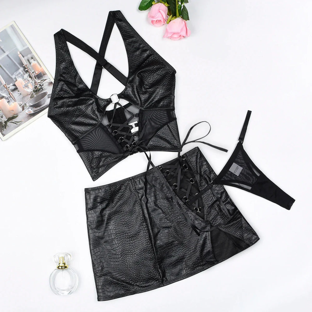 Levoire | Ensemble En Cuir Lingerie De Nuit Noir