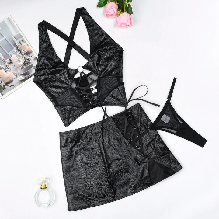 Levoire | Ensemble En Cuir Lingerie De Nuit Noir