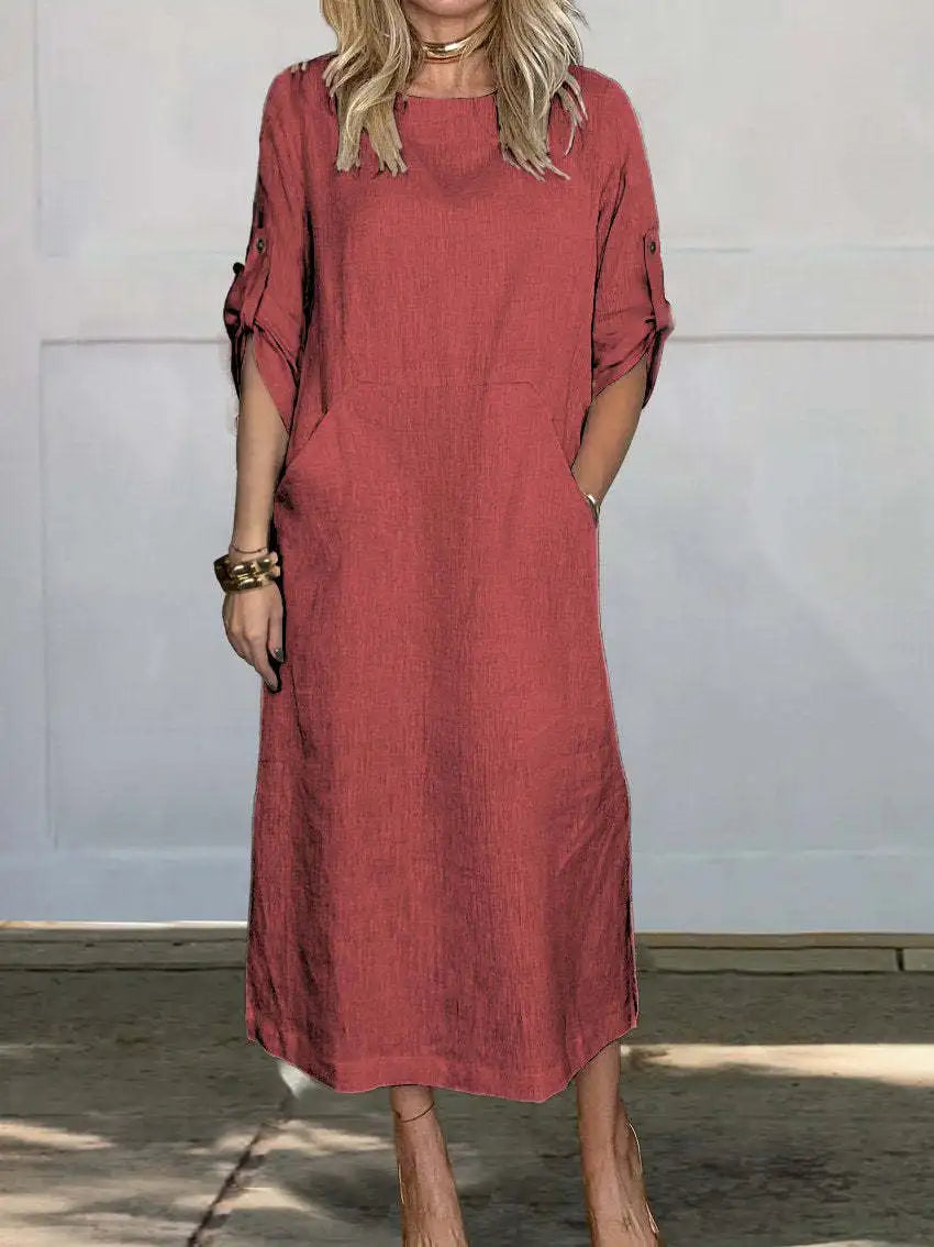 Levoire | Robe en lin confortable avec poche Rouge