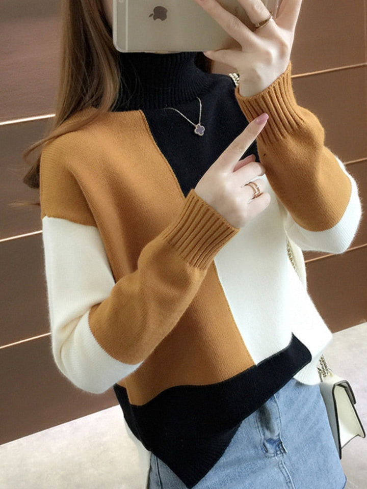 Levoire | Pull À Blocs De Couleur Confortable & Stylé Noir-Marron Une taille