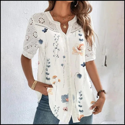 Levoire | Chemise Élégante Avec Un Motif Floral Et Un Décolleté En V 2XL