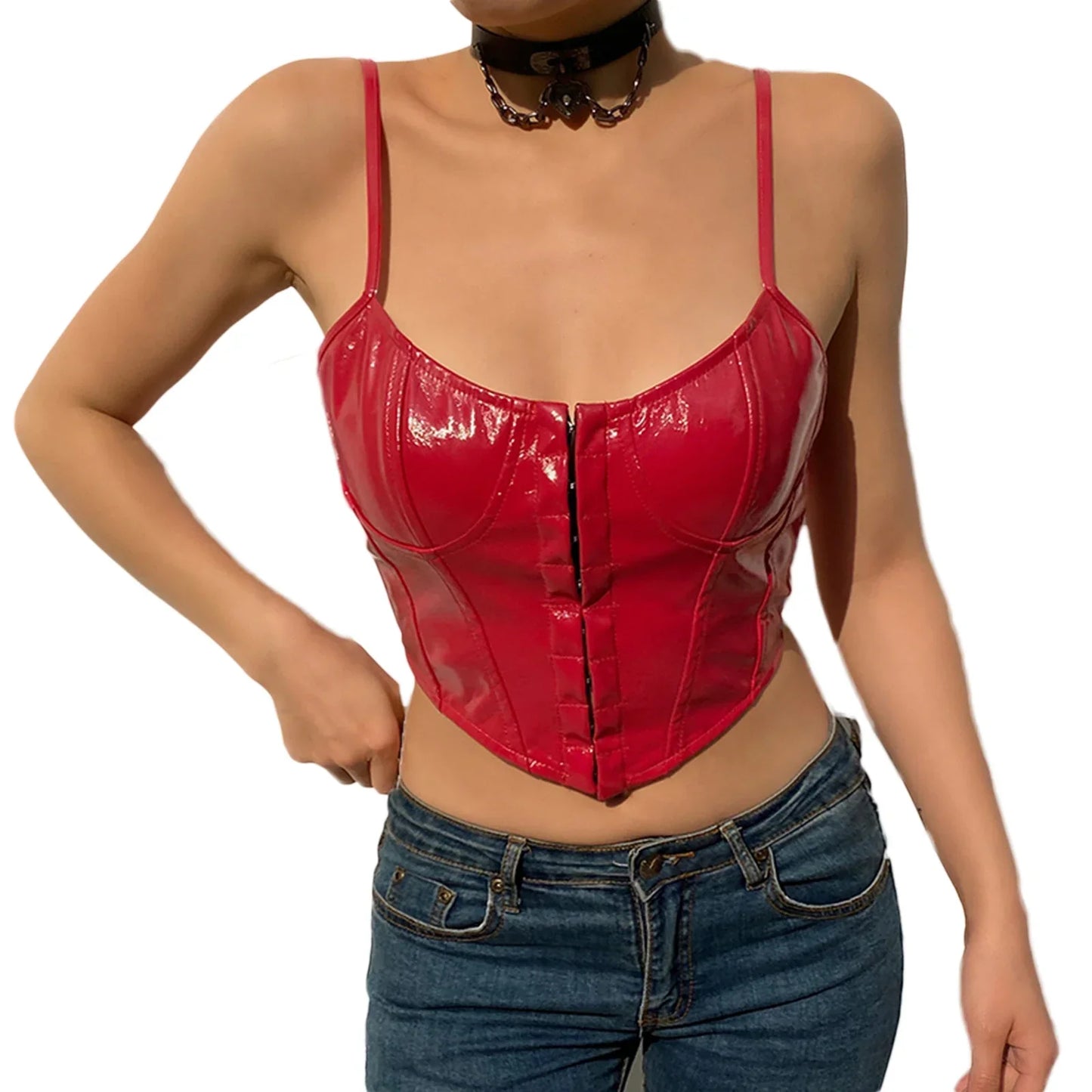 Levoire | Korsatzt Pu Cuir Bustier Crop Top Rot