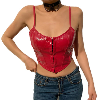 Levoire | Korsatzt Pu Cuir Bustier Crop Top Rot