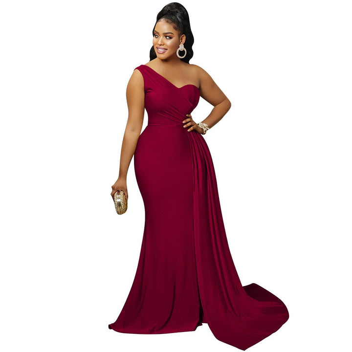 Levoire | En- Épaule Haute Combinaison Robe Maxi Bordeaux rouge