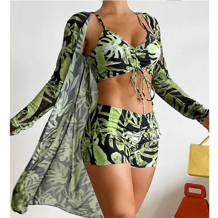 Levoire | Ensemble Tankini 3 Pièces Imprimé Vert
