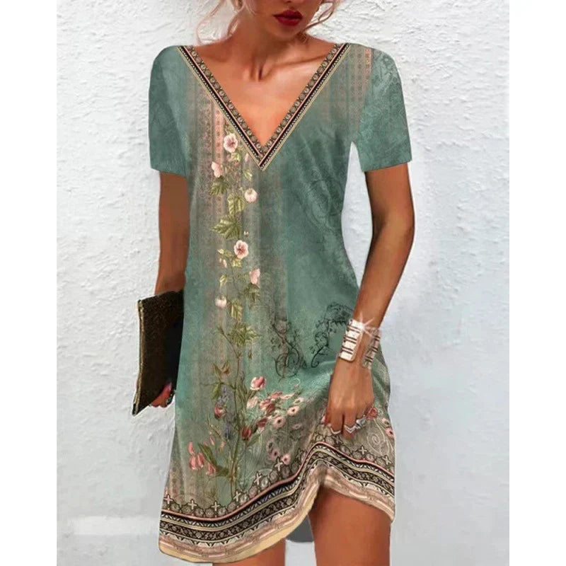Levoire | Robe Printemps/Été Avec Motif Floral Rétro Grun 2