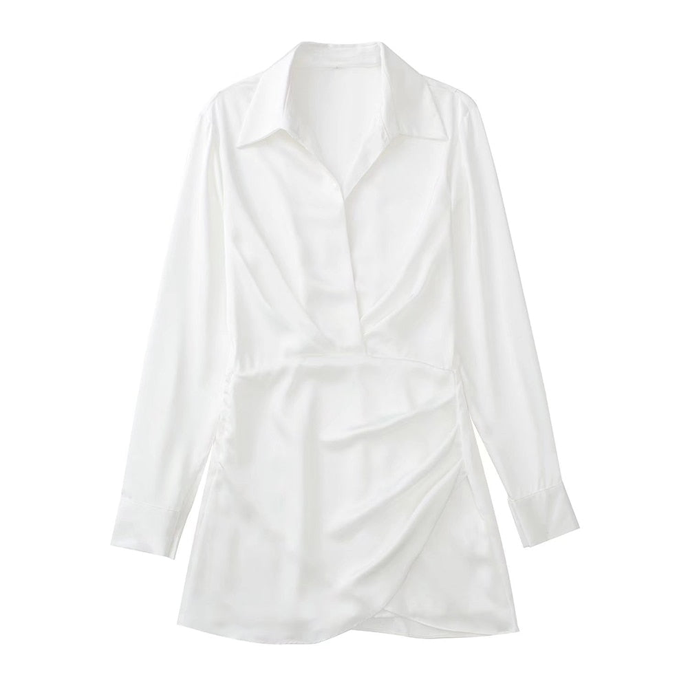 Levoire | Robe Satinée Rose Manches Longues Blanc