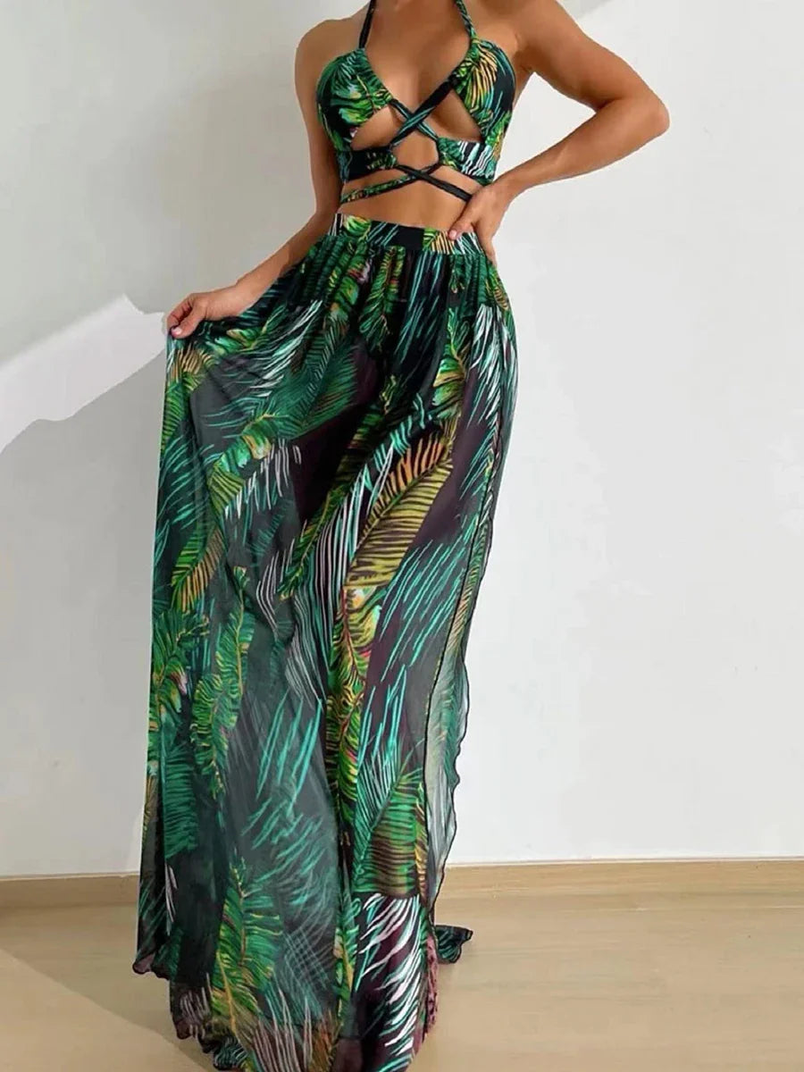 Levoire | Bikini Croisé Avec Robe De Plage Vert