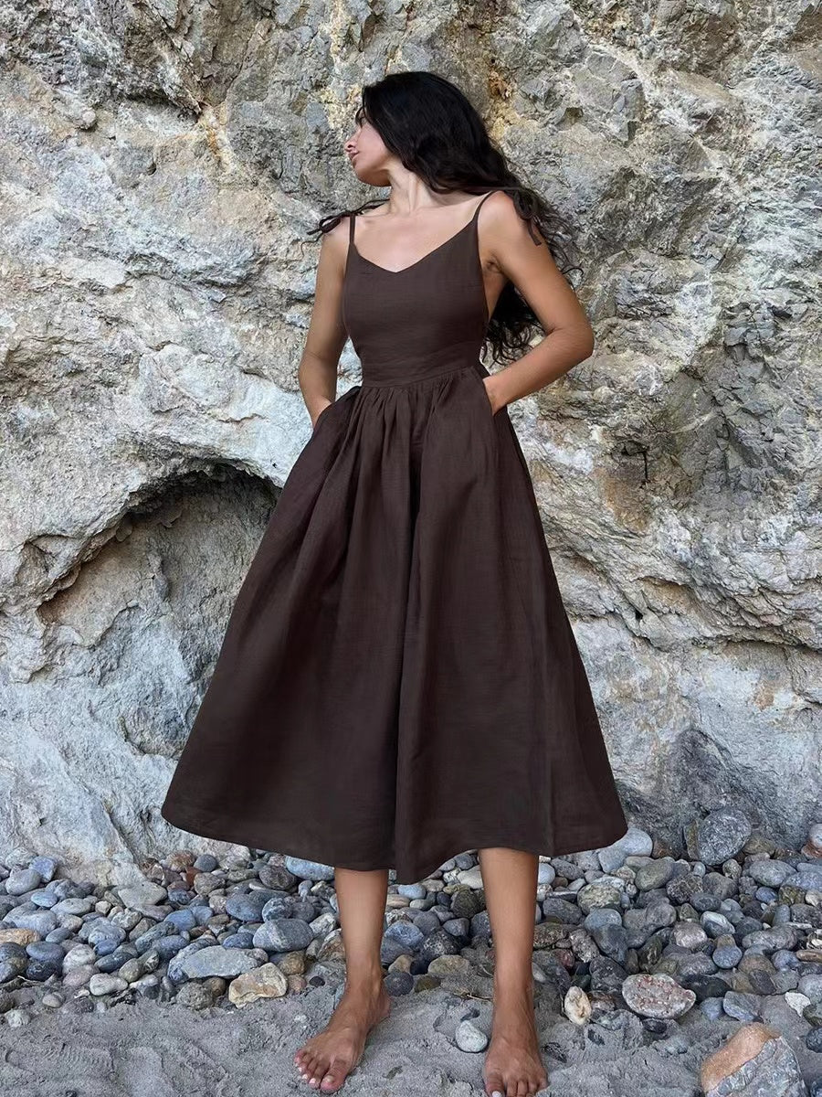 Levoire | Robe D'Été Respirante En Lin Pour Femmes Café