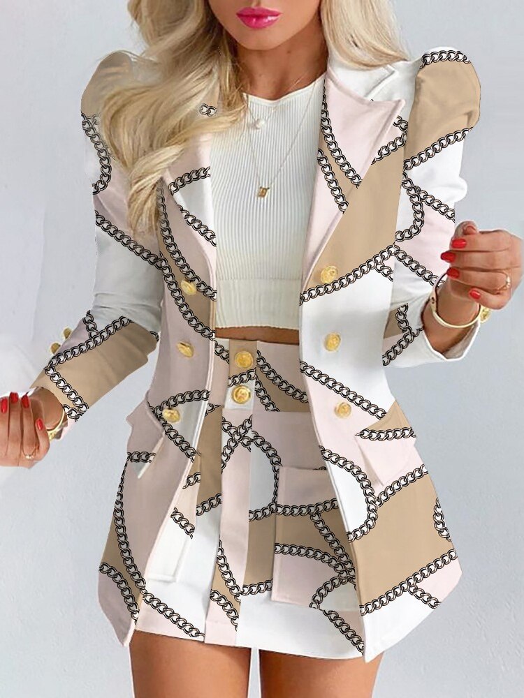 Levoire | Ensemble 2 Pièces | Blazer + Jupe Chaînes blanches