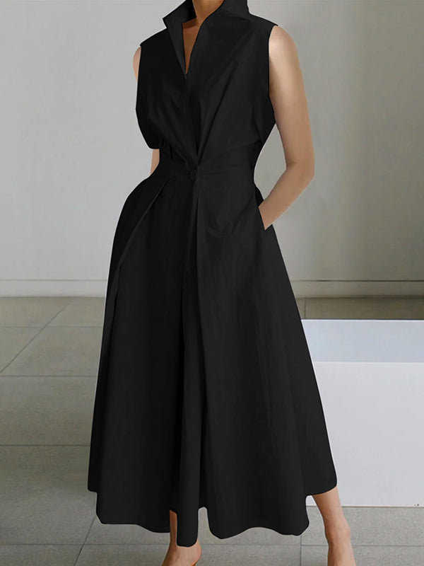 Levoire | Robe en coton urbaine à col chemise blanc Noir