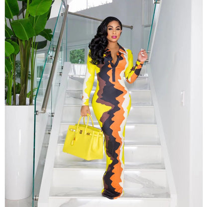 Levoire | Vague De Couleur Chemise À Manches Longues Robe Maxi Jaune