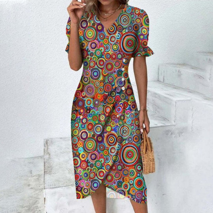 Levoire | Robe Midi Femme Avec Imprimé Floral Et Ruchés Multicolore