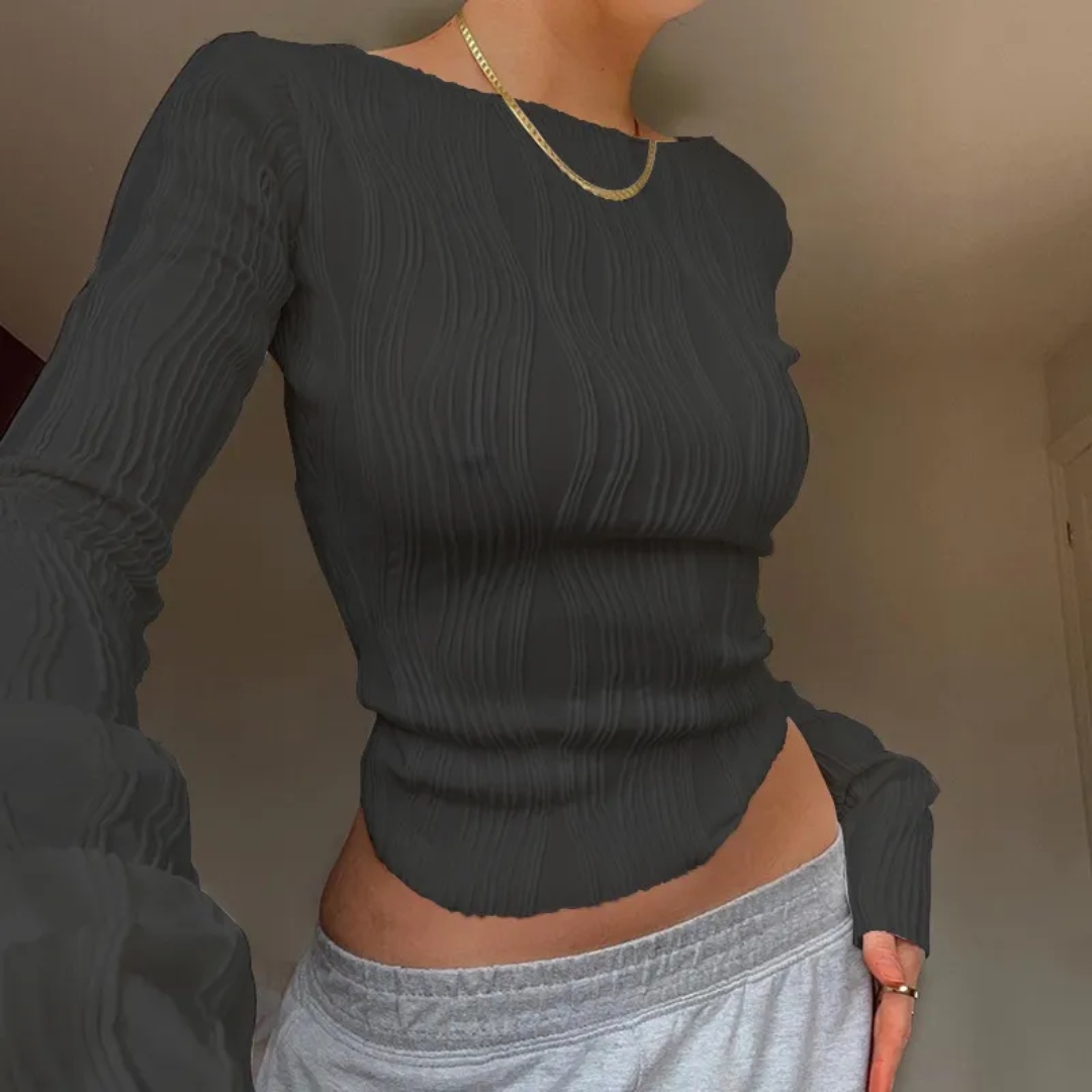 Levoire | Top Crop Ondulé Joli & Stylé NOIR