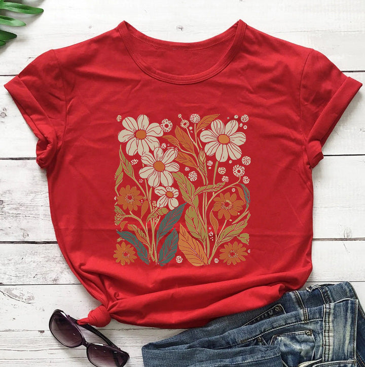 Levoire | Weinlese T-Shirt De Fleur Sauvage Pour Femmes Rot