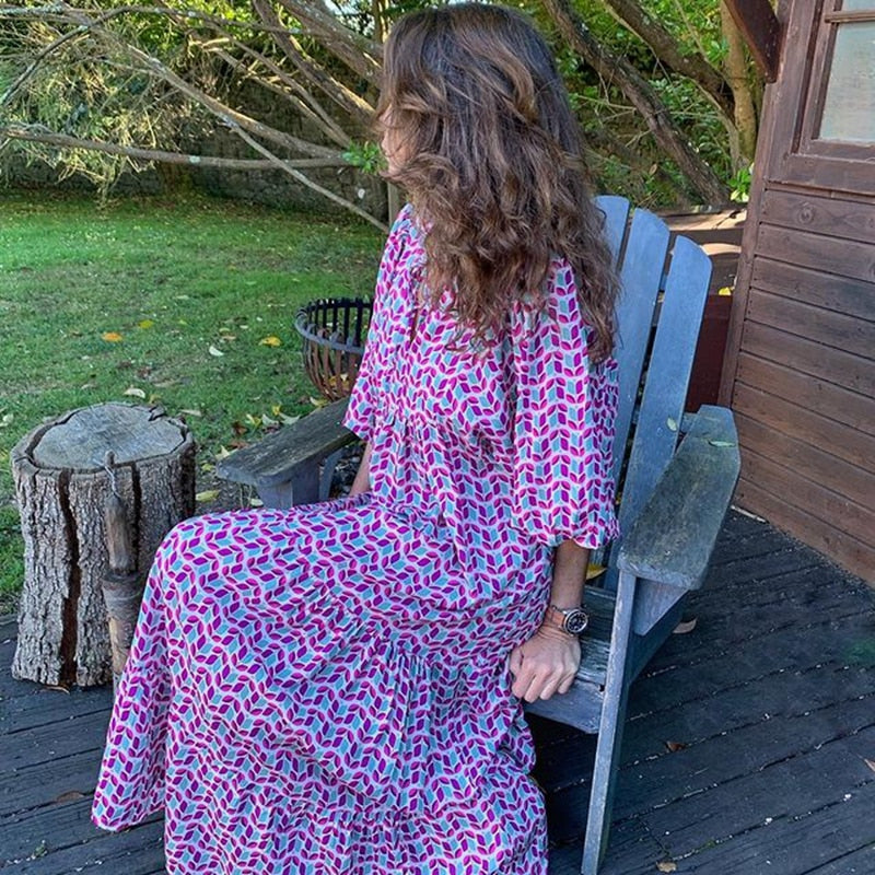 Levoire | Robe Bohème À Encolure En V Avec Manches Bouffantes