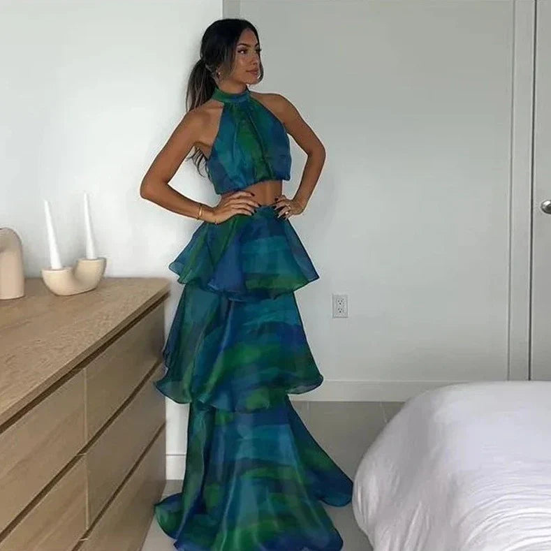 Levoire | Printed Bandeau Crop Top & Long Ruched Hem Set