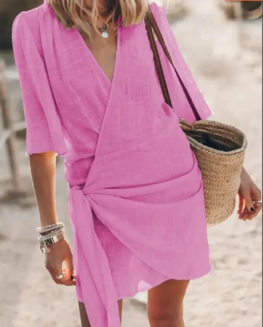 Levoire | Robe En Lin Avec Décolleté En V Rosa