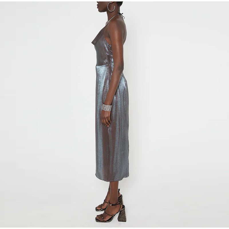 Levoire | Robe Midi Dos Nu En Satin Gris