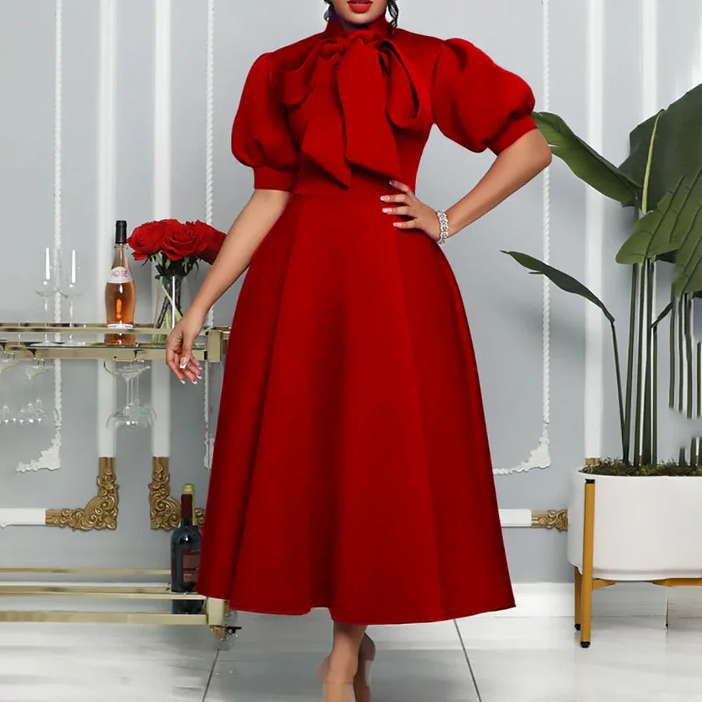 Levoire | Col Côté Bouffant Manches Courtes Robes Longues