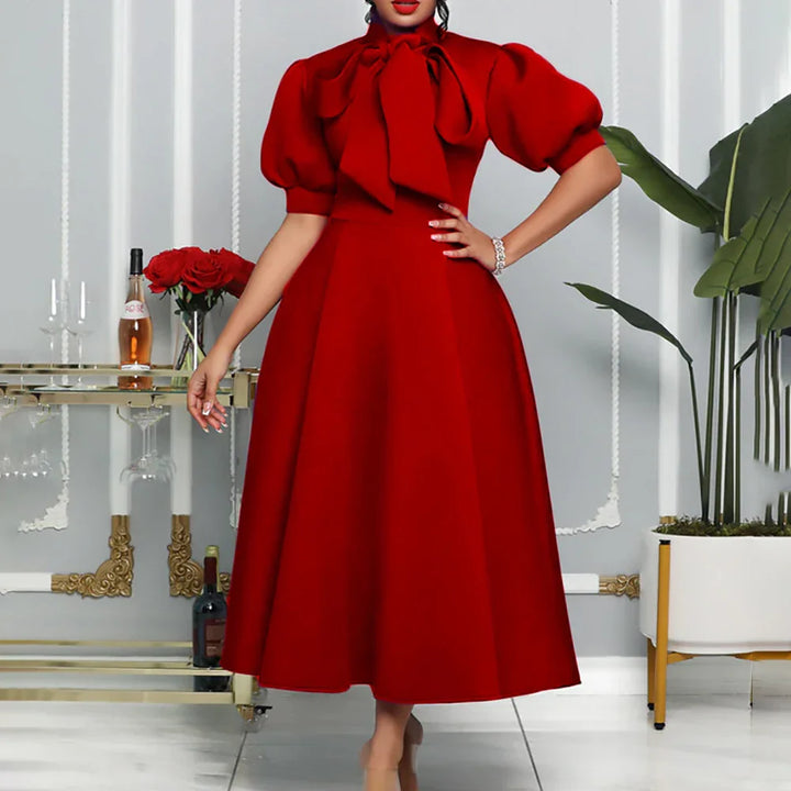 Levoire | Col Côté Bouffant Manches Courtes Robes Longues
