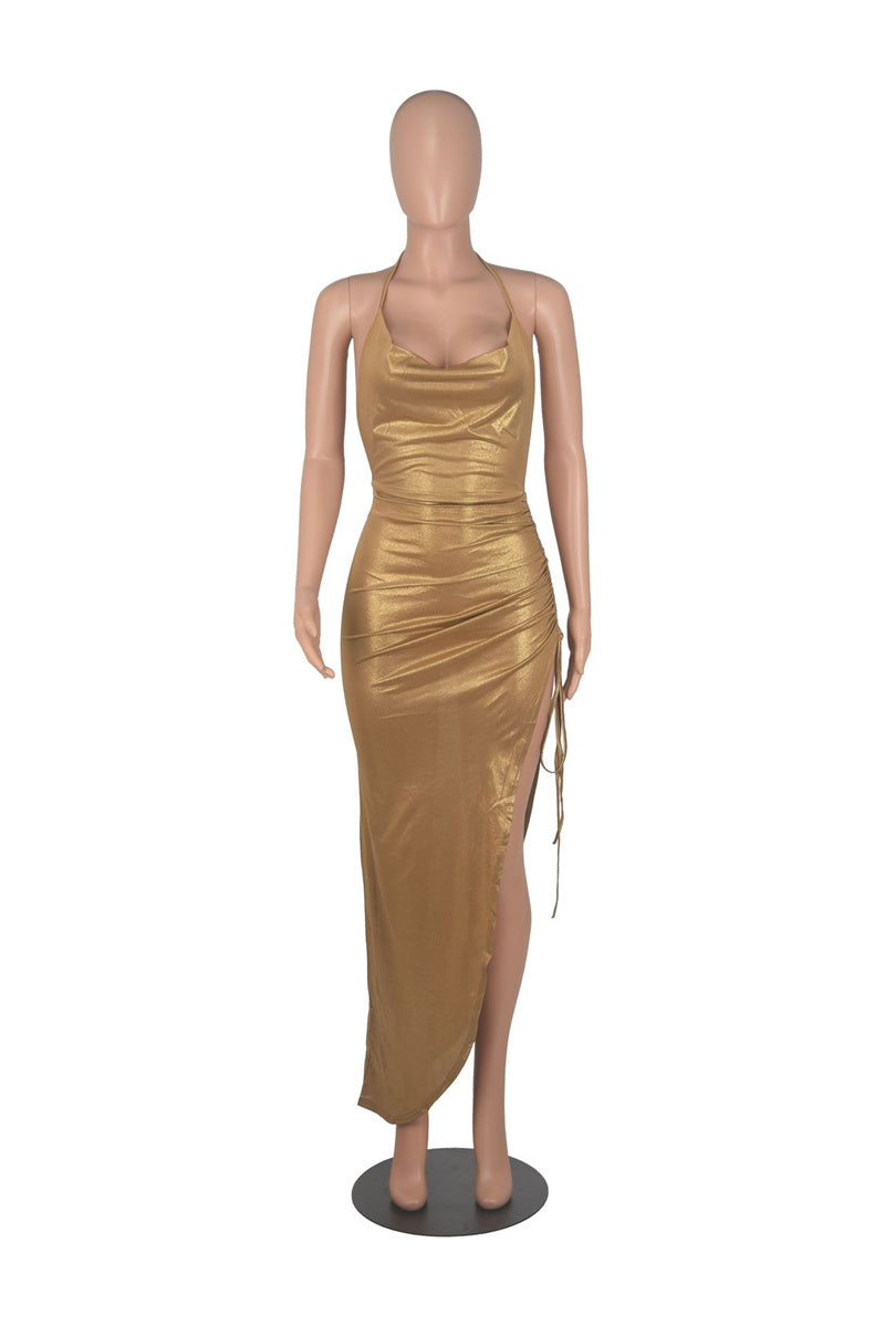 Levoire | Top À Dos Ouvert En Paillettes Fente Haute Robe Froncée Narbinding