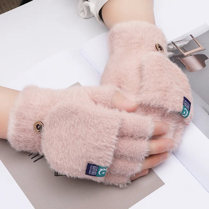 Levoire | Gants Chauds Sans Doigts Pour Femmes En Fourrure Rose Une taille