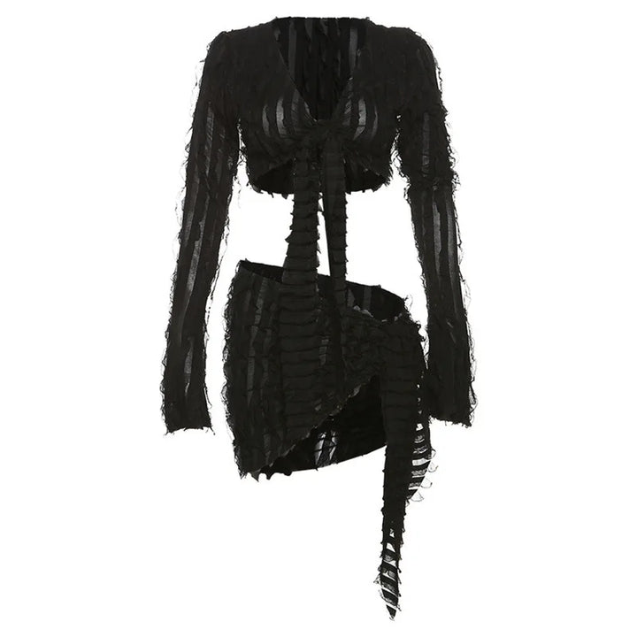 Levoire | Y2K Manches Longues Robe À Nœud Devant Coord Set Noir