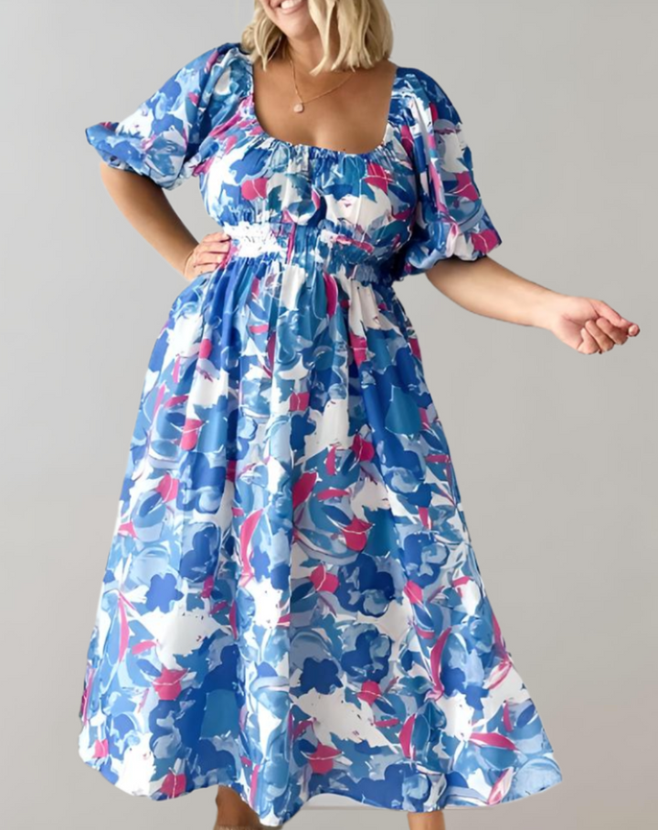 Levoire | Robe D'Été Décolleté En V Robe Midi Décontractée Bleu
