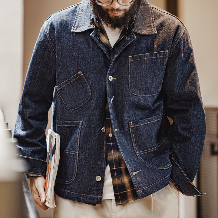Levoire | Veste De Travail En Denim Rétro Avec Poches Fonctionnelles