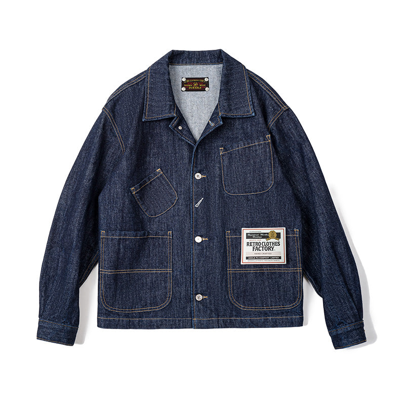 Levoire | Veste De Travail En Denim Rétro Avec Poches Fonctionnelles Denim bleu