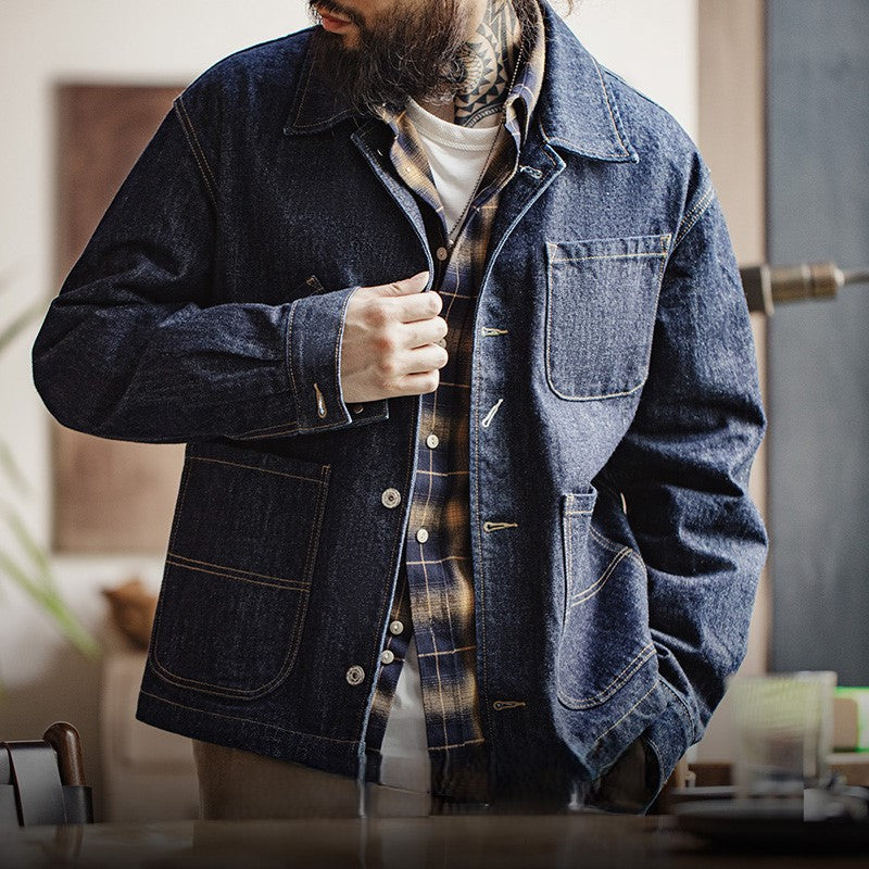 Levoire | Veste De Travail En Denim Rétro Avec Poches Fonctionnelles