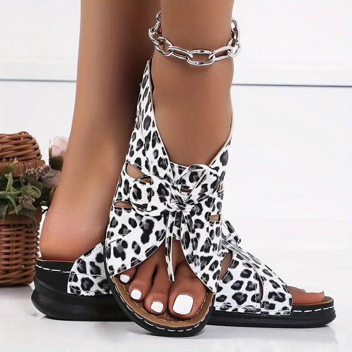 Levoire | Chaussures Orthopédiques À Talons Compensés À Enfiler Sandales D'Été Léopard Blanc