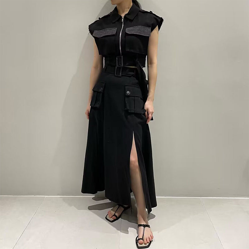 Levoire | Robe À Taille Haute Élégante Avec Des Détails De Cardigan Noir Une taille
