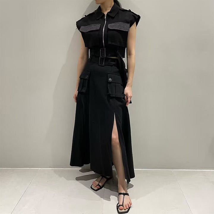 Levoire | Robe À Taille Haute Élégante Avec Des Détails De Cardigan Noir Une taille