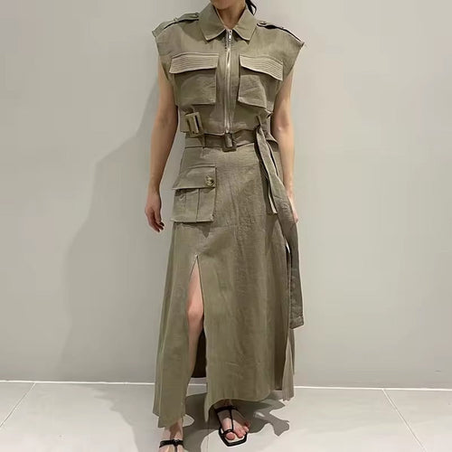Levoire | Robe À Taille Haute Élégante Avec Des Détails De Cardigan