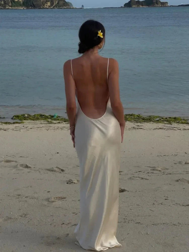 Levoire | Robe Élégante Blanche Robe À Dos Nu Maxi Robe D'Été